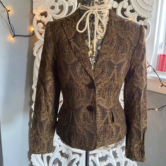 Vtg Grace Elements | brown and gold blazer 4 - Picture 2 of 8